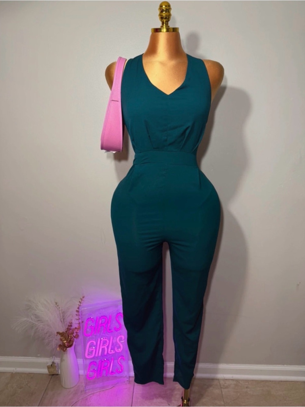 Forever 21 Teal Sleeveless V-Neck Jumpsuit